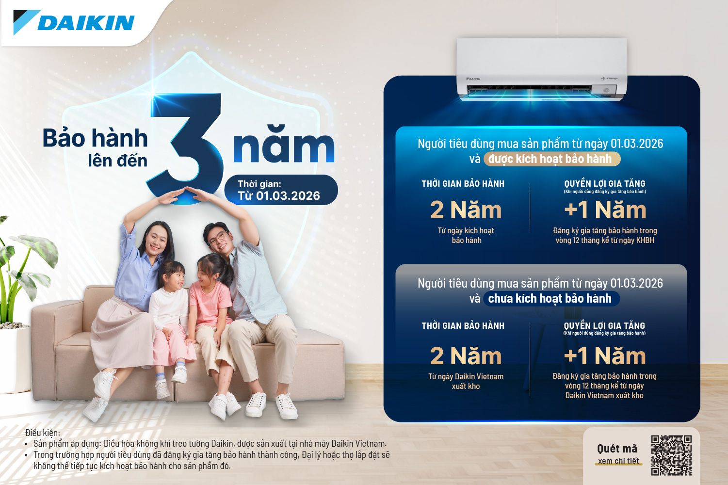 Bảo hành đến 3 năm, An tâm dài lâu